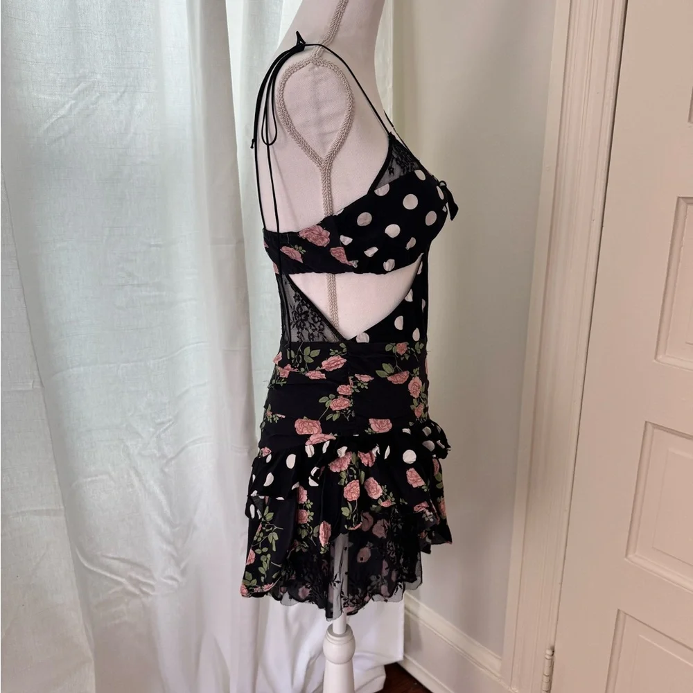 For Love And Lemons Pink and White Asymmetrical Ruffled Cocktail Dress - Picture 4 of 5